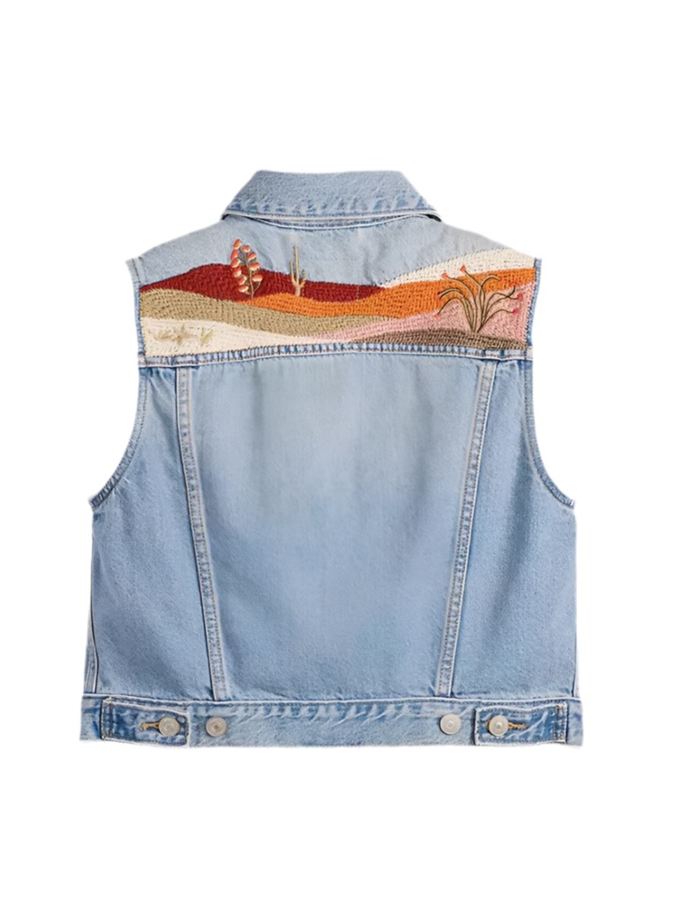 Levi's Light Blue Denim Vest with Sunset Desert Embroidery - Picture 6 of 7